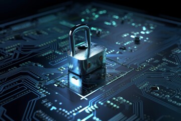 secure your tech with lock on abstract background, cyber security concept, generative ai