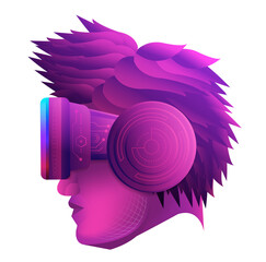 Wall Mural - Metaverse Technology concept. A man head  facing with white background