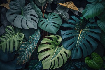 Wall Mural - background of tropical plant leaves in a garden, nature, and ecology generative ai
