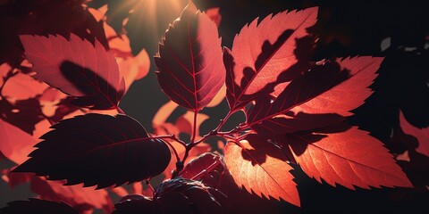 Wall Mural - a vertical garden scene with bright red foliage generative ai