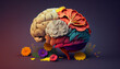 Human brain with Flowers with beautiful colorful background. Medical Background. Educational Background. Ai generated image
