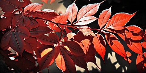 Wall Mural - a vertical garden scene with bright red foliage generative ai