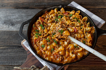 Wall Mural - Cream and cheese beef with pasta shells 