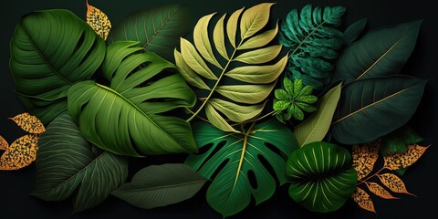 Wall Mural - copy space on a montage of leaves generative ai