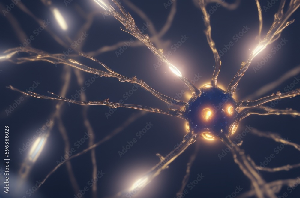 Microscopic Brain Cells:Glowing Synapses and Dendrites under Microscope ...