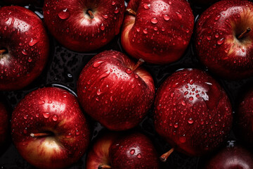 close up of red apples covered in water generative ai