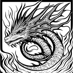 Sticker - black and white dragon tattoo vector