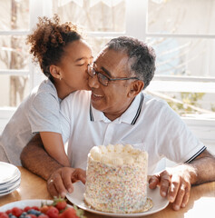 Sticker - Your birthday is the beginning of your personal new year. Shot of a Grand daughter kissing her grandpa during a birthday party at home.