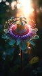 Schönes, farbenfrohes Makro einer Passionblumen Blüte vor dunklem Hintergrund, Generative AI