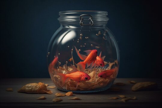 Round jar with goldfish. Generative AI