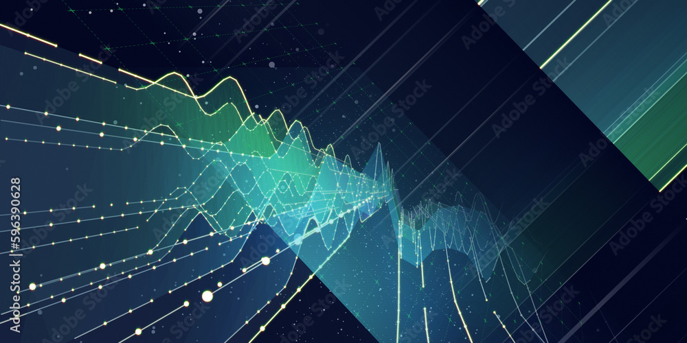 Illustration Stock Abstract background graph wavy color lines with dots ...