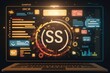 © LouisMarie - Abstract futuristic sofware in a new computer with SS logo in the middle of the screen