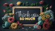 © Hixel - Blackboard thank you message dark background concept with flowers generative ai