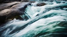  The Water Is Rushing Over The Rocks In The River,.  Generative Ai