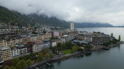 Wall Mural - City of Montreux from above - aerial view by drone