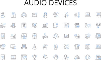  Audio devices line icons collection. Innovation, Creative, Sustainability, Novelty, Autonomous, Integration, Versatility vector and linear illustration. Generative AI
