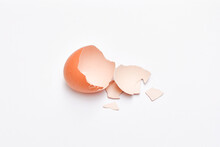 Empty Broken Eggshell Of Egg On White Background