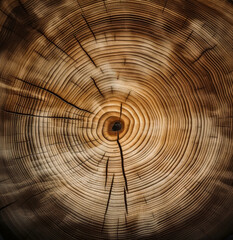  wooden tree trunk ring, circular tree trunk pattern. Generative Ai.