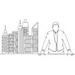 Continuous line drawing career opportunity businessman and big city perspective icon vector illustration concept