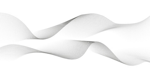 Leinwandbilder - Abstract flowing dots particles wave pattern. Halftone gradient curve shape isolated on white background. Modern vector banner in concept of AI, technology, science, music festival.
