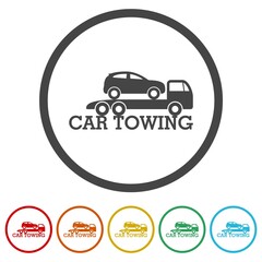 Canvas Print - Towing car evacuation logo. Set icons in color circle buttons