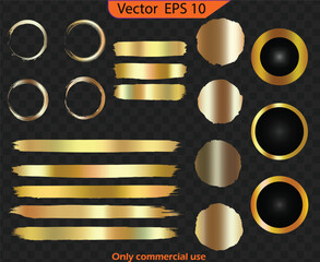 Wall Mural - Gold foil set, golden button and brush, gradient mesh. High resolution. 