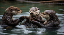 Family Of Otters.Generative AI