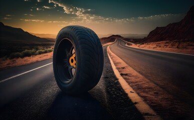 Wall Mural - summer tire on road with copy space. Generative AI