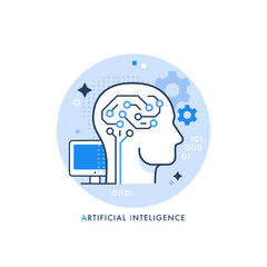 Wall Mural - artificial intelligence concept. vector cartoon illustration in a modern simple geometric style of a