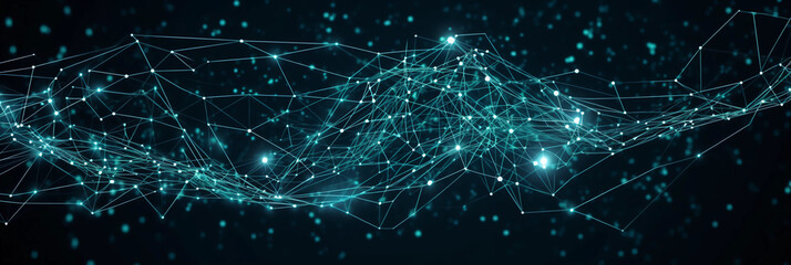 Big data technology and data science illustration. Data flow concept. Querying, analysing, visualizing complex information. Neural network for artificial intelligence. Data mining. Business analytics