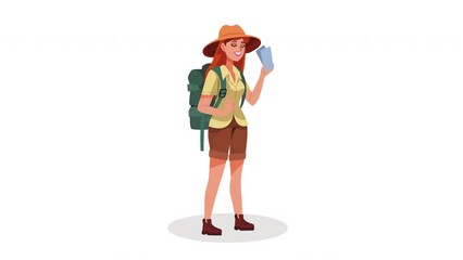 Poster - traveler woman with tickets character animation