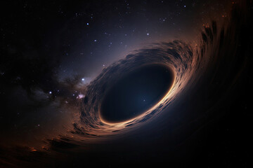 Wall Mural - black hole illustration in outer space. wormhole in universe. created with generative ai
