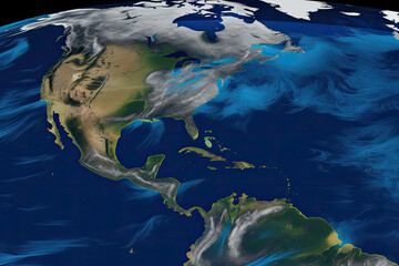 Wall Mural - world map with weather forecast app. weather prediction data on monitor screen. concept of meteorolo