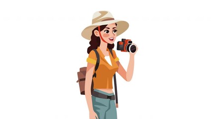 Sticker - traveler woman with camera photographic animation