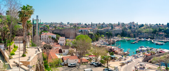 Canvas Print - Panoramic view of harbor in Antalya Kaleici Old Town. Antalya, Turkey