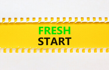 Wall Mural - Fresh start and motivational symbol. Concept words Fresh start on beautiful yellow paper. Beautiful white table white background. Business motivational and Fresh start concept. Copy space.