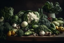 A Mix Of White And Green Cruciferous Vegetables. Generative AI