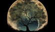 Biodiversität Baum mit Mond, Landschaft Hintergrund, Generative AI 
