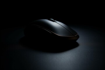 a modern, black computer mouse glowing softly on a black surface. generative ai