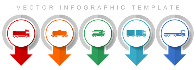 Fototapete - Transport icon set, miscellaneous pointer icons such as truck, cistern, wagon and delivery for webdesign and mobile applications, modern design infographic vector template