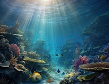 Great Barrier Reef, Underwater Illustration, Saline, Coral Reef, Nature, Background, Ocean. Generative AI.