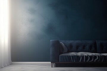 Wall Mural - cozy living room with a comfortable couch placed in front of a large window. Generative AI