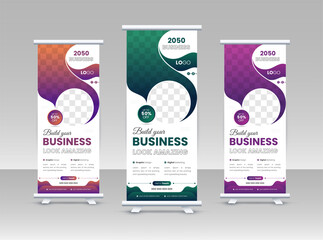 business roll up banner stand vector creative design. sale banner stand or flag design layout. moder