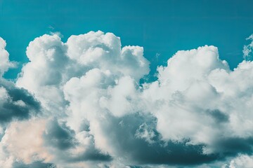 Wall Mural - commercial airplane soaring through a sea of fluffy white clouds against a bright blue sky. Generative AI