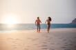© DavidPrado - Happy couple running on tropical romantic beach