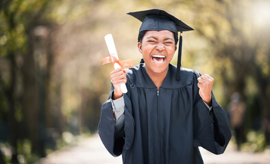 Wall Mural - Victory is mine. Portrait of a young woman cheering on graduation day.