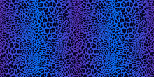 Realistic Leopard Print In Bright Neon Colors. Vector Seamless Pattern. Animal Skin Texture In Retro 1990's - 2000's Fashion Style. Purple, Blue And Black Color. Trendy Pop Art Pattern. Repeat Design