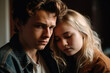 © wetzkaz - young adult woman and man or teenager girl and boy is crying. Generative AI