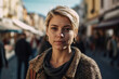 © wetzkaz - young adult woman outdoor in a small town or city. Generative AI