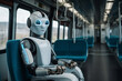 © wetzkaz - a robot in passenger train, to passenger, robot with artificial intelligence, humanoid android. Generative AI